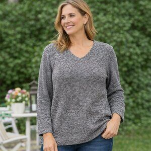 Chico’s Gray Textured Knit Sweater Size 0 Small Long Sleeve Pullover